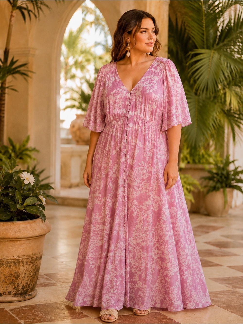 White Lotus Pink Floral Maxi Dress Plus Size 18 Romantic Resortcore